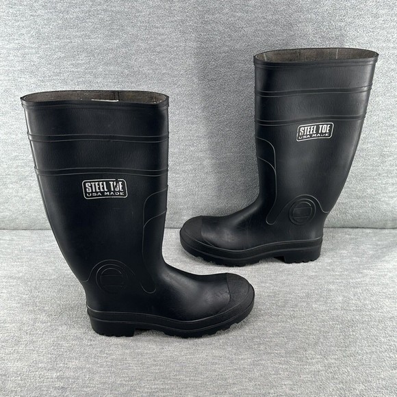 STEEL TOE - Rubber Boots Size 7 Fishing Hunting Black Waterproof MADE IN USA  B1 - Picture 7 of 12